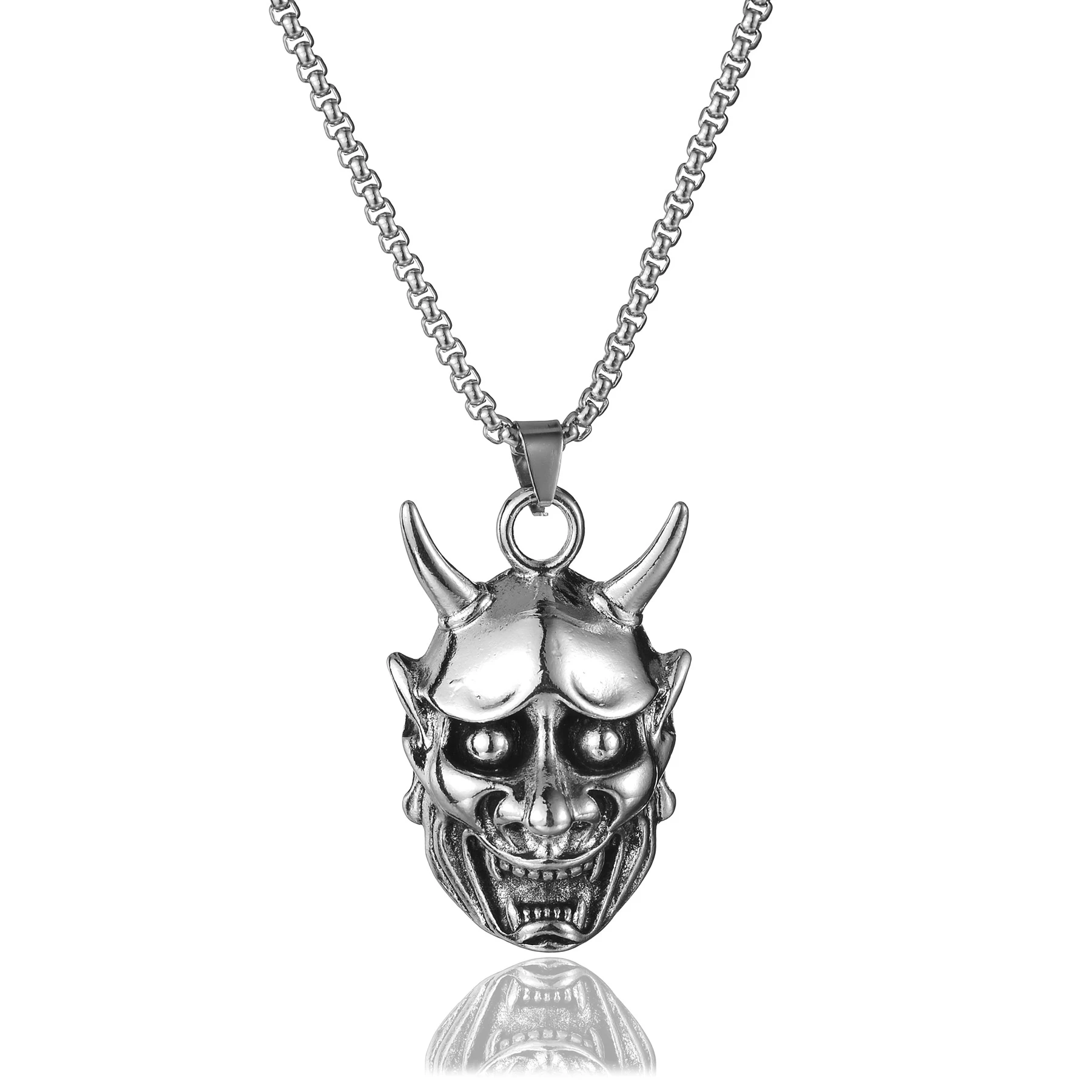 

MeMolissa Retro Punk Horned Devil Skull Necklace Men's Gothic Skeleton Pendant Long Chain Necklaces for Men Women Trend Gift
