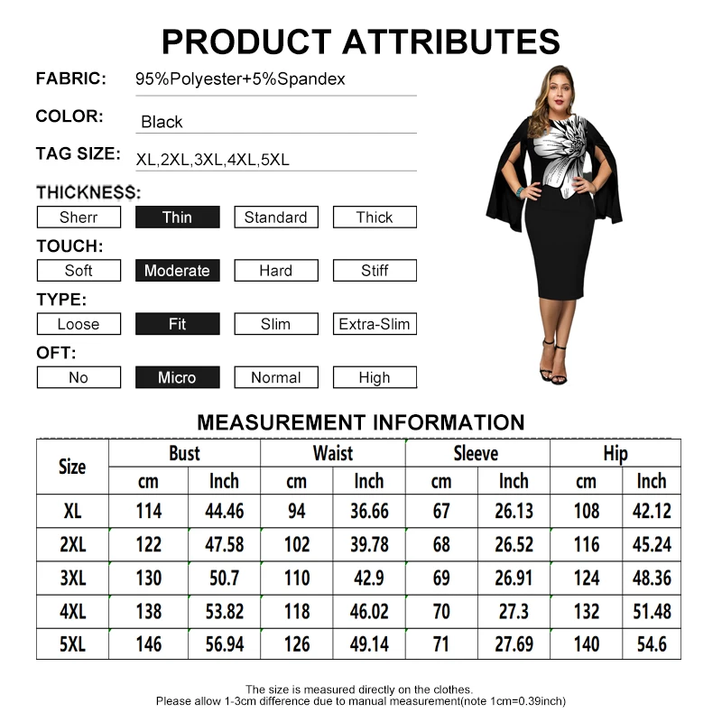 Women Plus Size Dress Floral Round Neck Capes Wedding Party Dress Large Size 5XL Slit Sleeve Bodycon Evening Robes Vestidos
