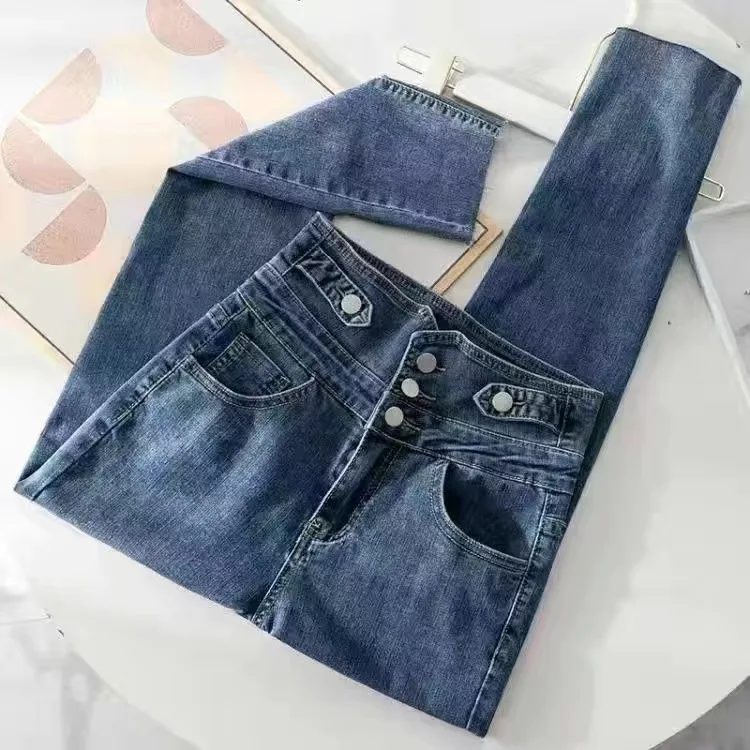 

Женские джинсы, Новинка лета 2022, облегающие высокие и тонкие универсальные светло-голубые узкие брюки с высокой талией