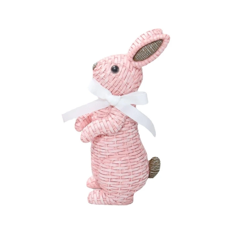 

H55A Easter Bunny Figurine Resin Rattan Woven Rabbit Statue Decorative Crafts Accessory for Indoor Outdoor Garden Yard Decor