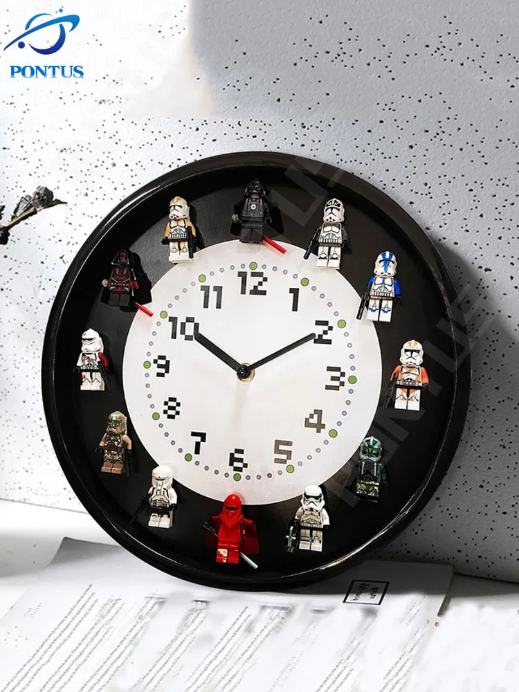 

12-дюймовые 3D настенные часы с супергероями, бесшумные часы со строительными блоками, часы для детской комнаты, милые настенные часы, украшен...