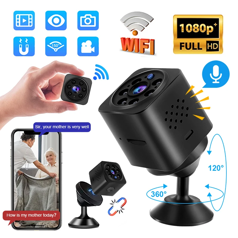 Mini WiFi Camera Wireless HD 1080P Night Vision Motion Detection Alert Camera Two-Way Intercom Remote Control Security Camcorder