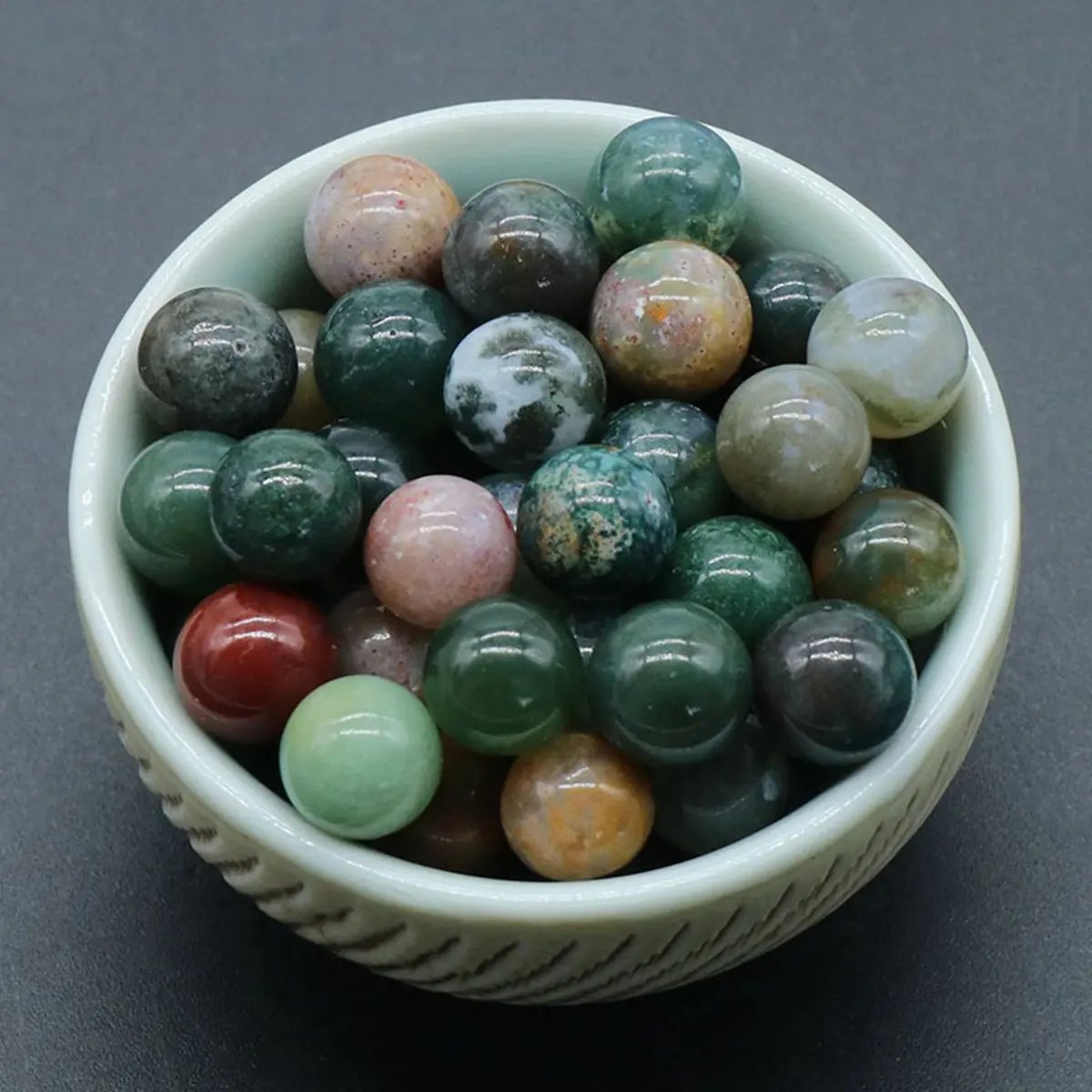 

8PCS 8MM Moss Agate Round Beads for DIY Making Jewelry NO-Drilled Hole Loose Healing Cute Stone Crystal Sphere Balls