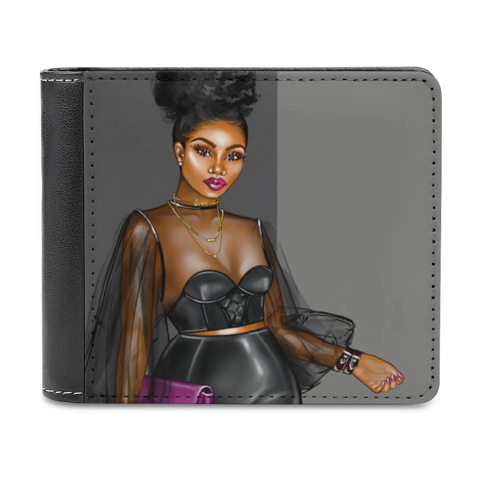 

Black Sheer Men's Wallet Leather Wallet Luxury Wallet Card Wallet Male Women Penielenchill Blackgirl Magic Fashion Illustration