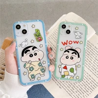 bandai cute transparent crayon shin chan phone case for iphone 13 12 11 pro max xs xr x xsmax 8 7 plus high quality cover