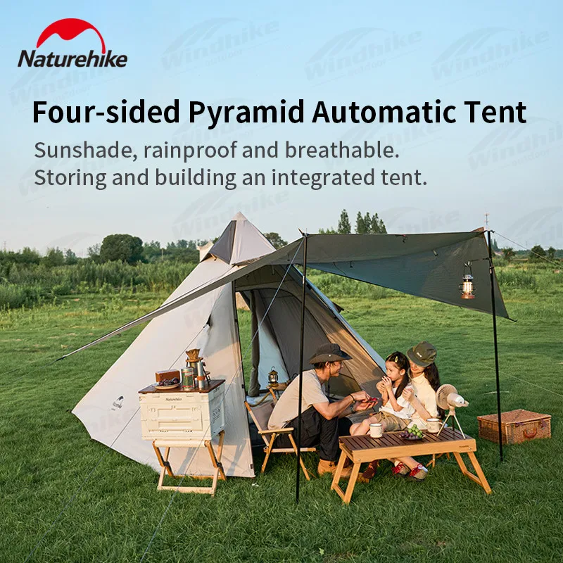 

Naturehike KR 4 People Pyramid Automatic Tent All-In-One Tent Pole Quick Build 15D Oxford Cloth Tent With Lobby Sunshade Cloth