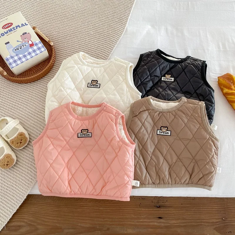 

New Winter Children Waistcoat 0-5Years Kids Boy Girl Sleeveless O-neck Cartoon Bear Pullover Fleece Thinken Warm Coat Outwear