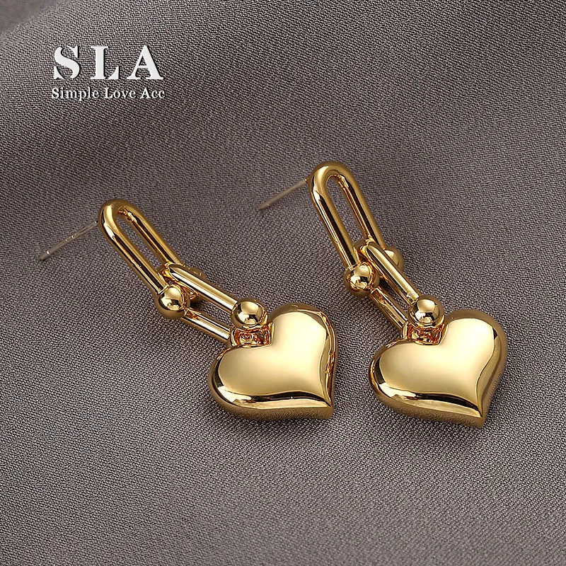 SLA Private 2025 Новые металлические серьги в виде персикового сердца из золота 8 карат