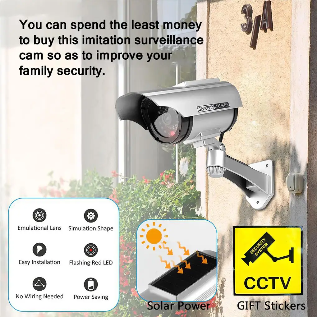 

Dummy Security Camera Battery Solar Powered Simulation 360 Degrees Adjustable Imitation Surveillance Monitor Outdoor