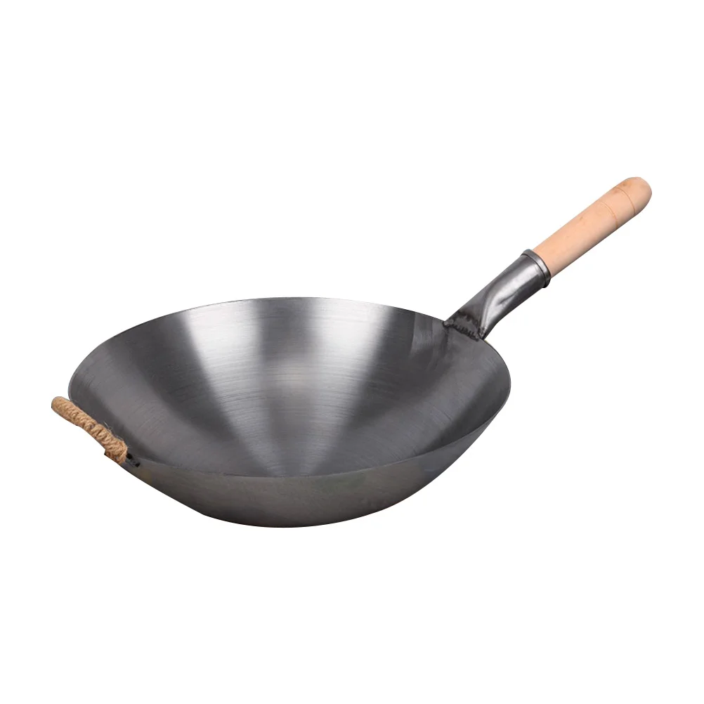 

1Pc Durable Home Wok Stainless Steel Wok with Handle Universal Wok (Grey)