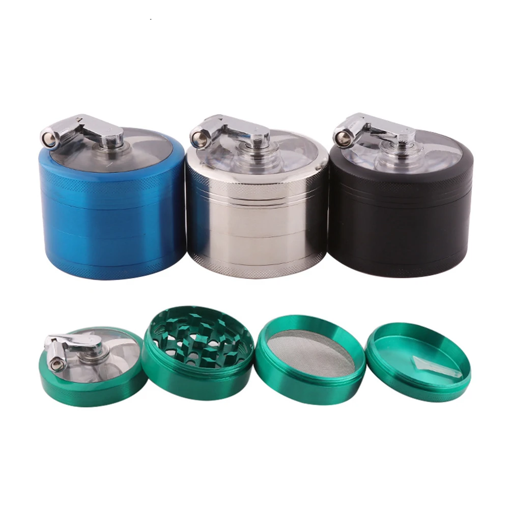 

4 Layers Herb Tobacco Spice Weeds Grass Aluminium Grinder Smoke Crusher Hand Crank Muller Mill Pollinator Smoking Accessories