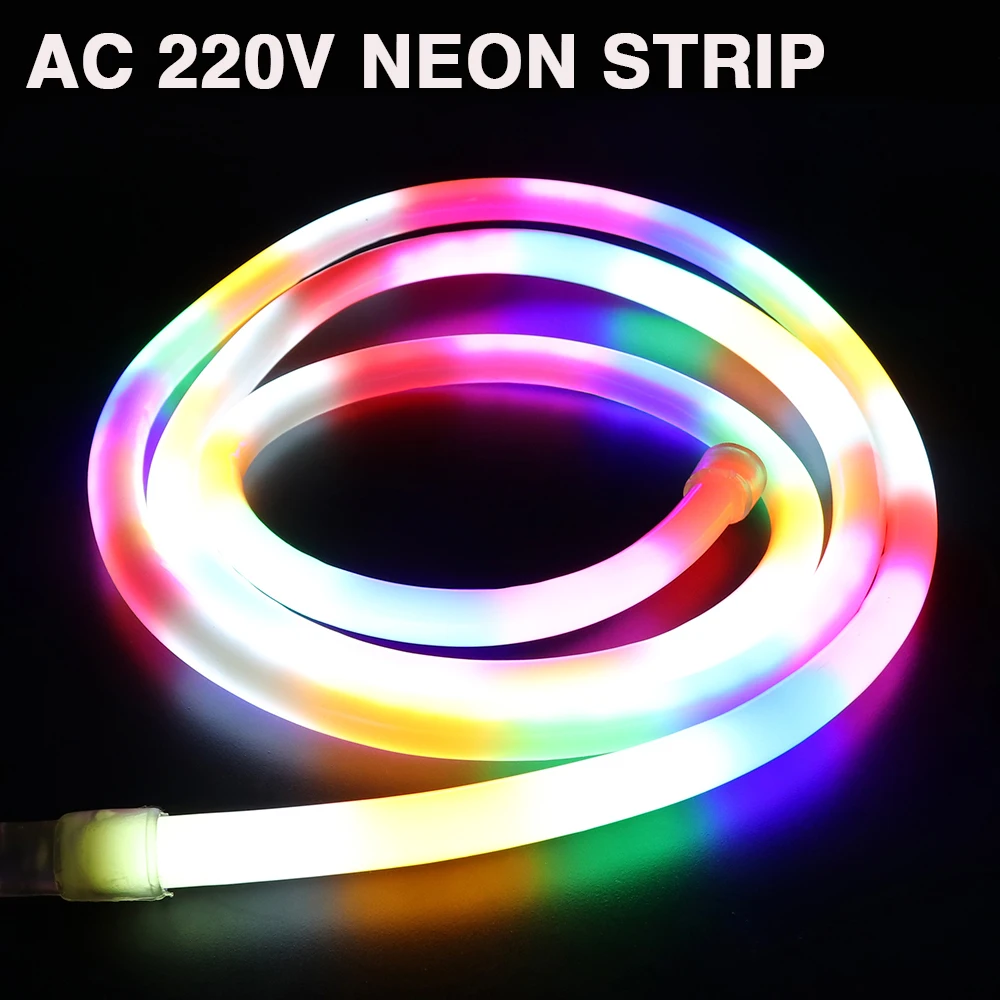 AC 220V Colorful Neon Strip Waterproof Indoor Outdoor Home Garden Decor Flexible Ribbon Tape Silicon Tube Light Lamp