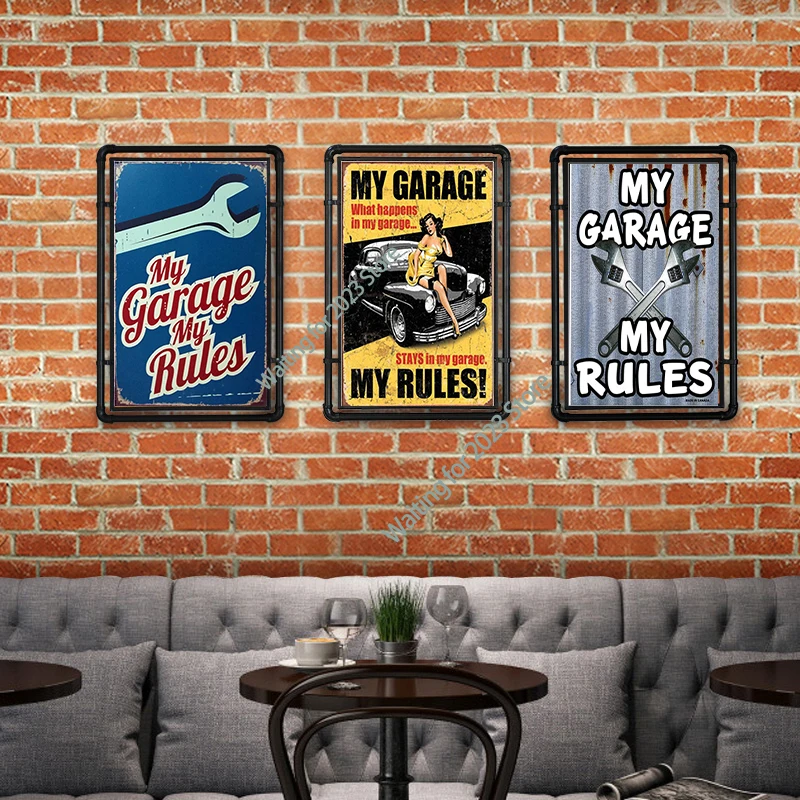 

My Garage My Rules Car Iron Sign Metal Decoration Vintage Tin Plaque Mechanic Modern Home Retro Plate Rectangle Poster 20x30cm