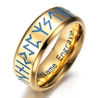 customize name engrave ring nordic viking text luminous glowing stainless steel jewelry for women men