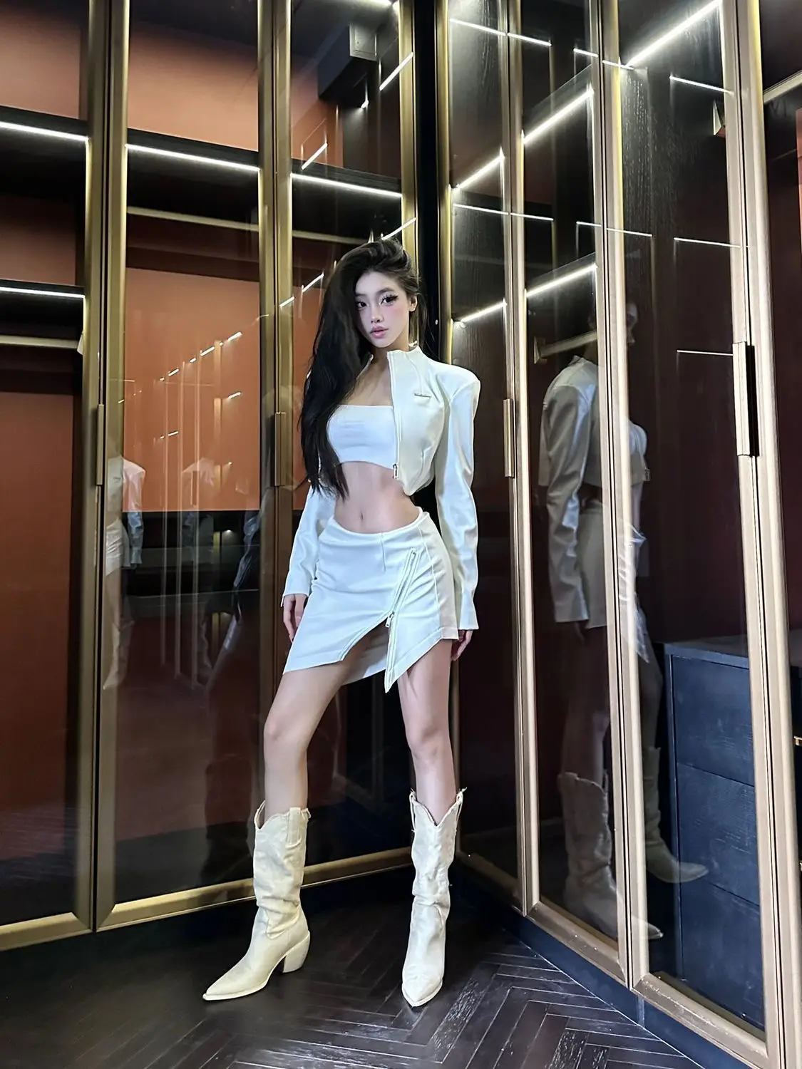 Эстетический элегантный кожаный комплект из 2 предметов 2000-х годов женская