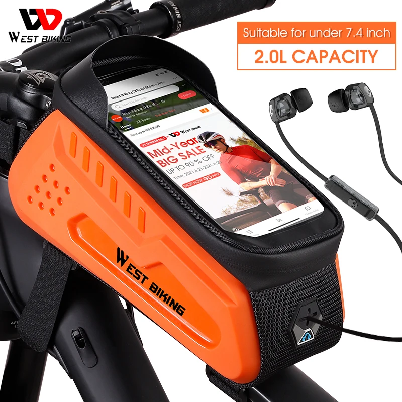 

WEST BIKING жесткий чехол из ТПУ для велосипеда, сумка для сенсорного экрана 6-7,4 дюйма, подставка для телефона, водонепроницаемая сумка с передним лучом, оборудование для горного и дорожного велосипеда
