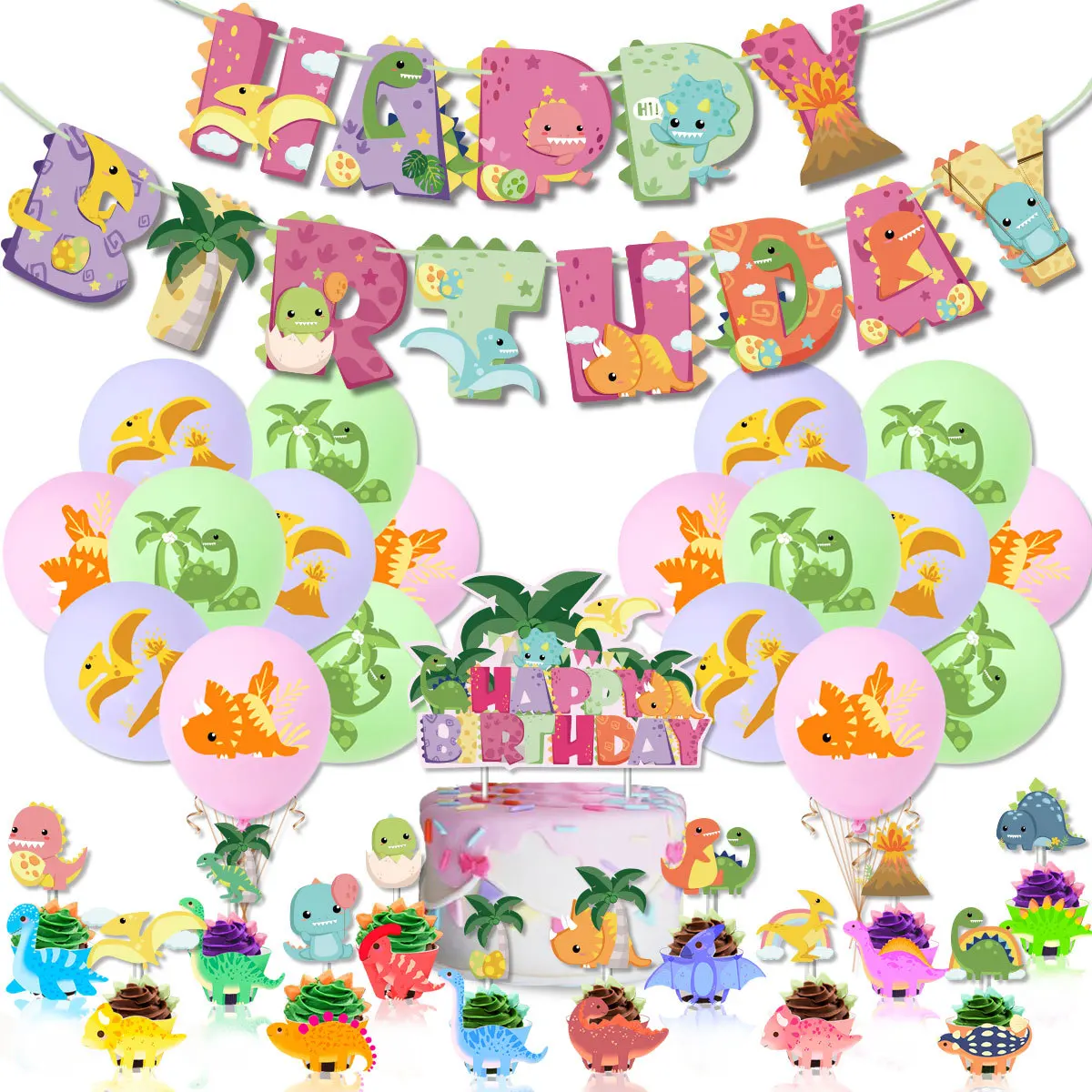 

Dinosaur Theme Birthday Party Festival Decoration Dinosaur Birthday Banner Balloon Dinosaur Cake Surrounding Card Layout Supplie