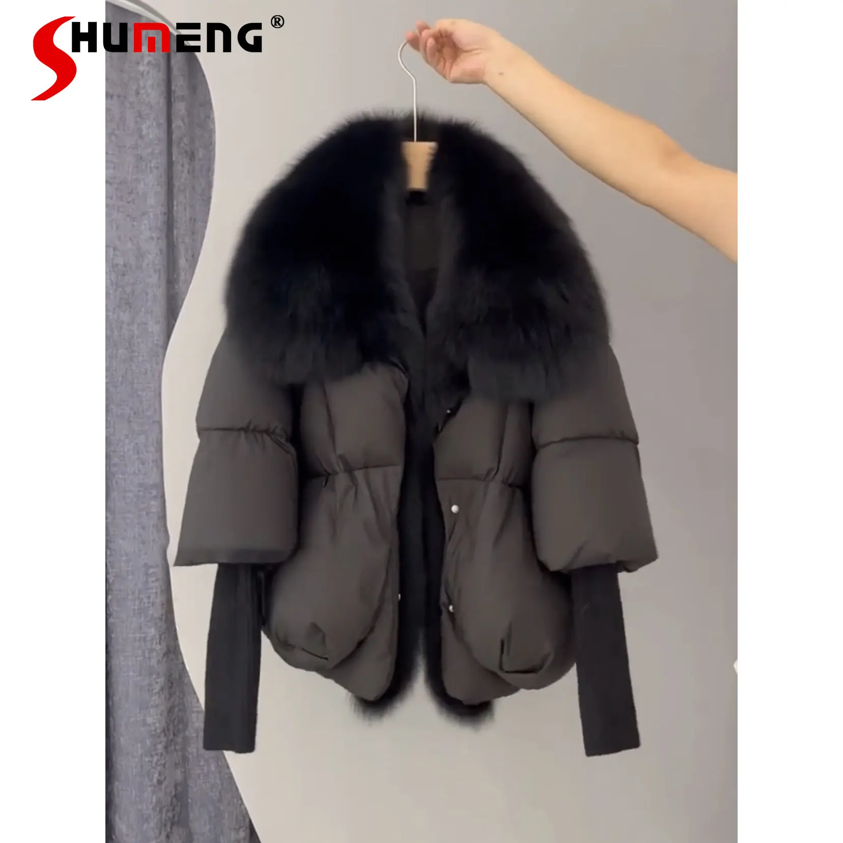 Winter Clothes Women Imitation Fox Fur Stitching Large Lapel Down Jacket Korean Style Women's Long Sleeve Coat with Fur Collar