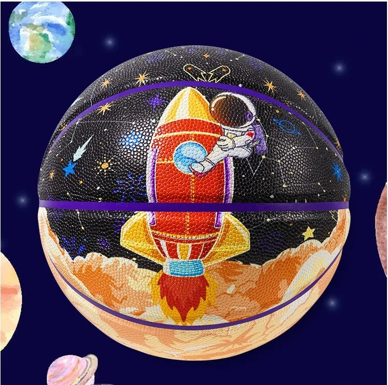 Kuangmi Space Sstronaut Basketball Indoor Outdoor PU Wear-Resisting Match Traning Basketball Ball Size 7 Gift For Student