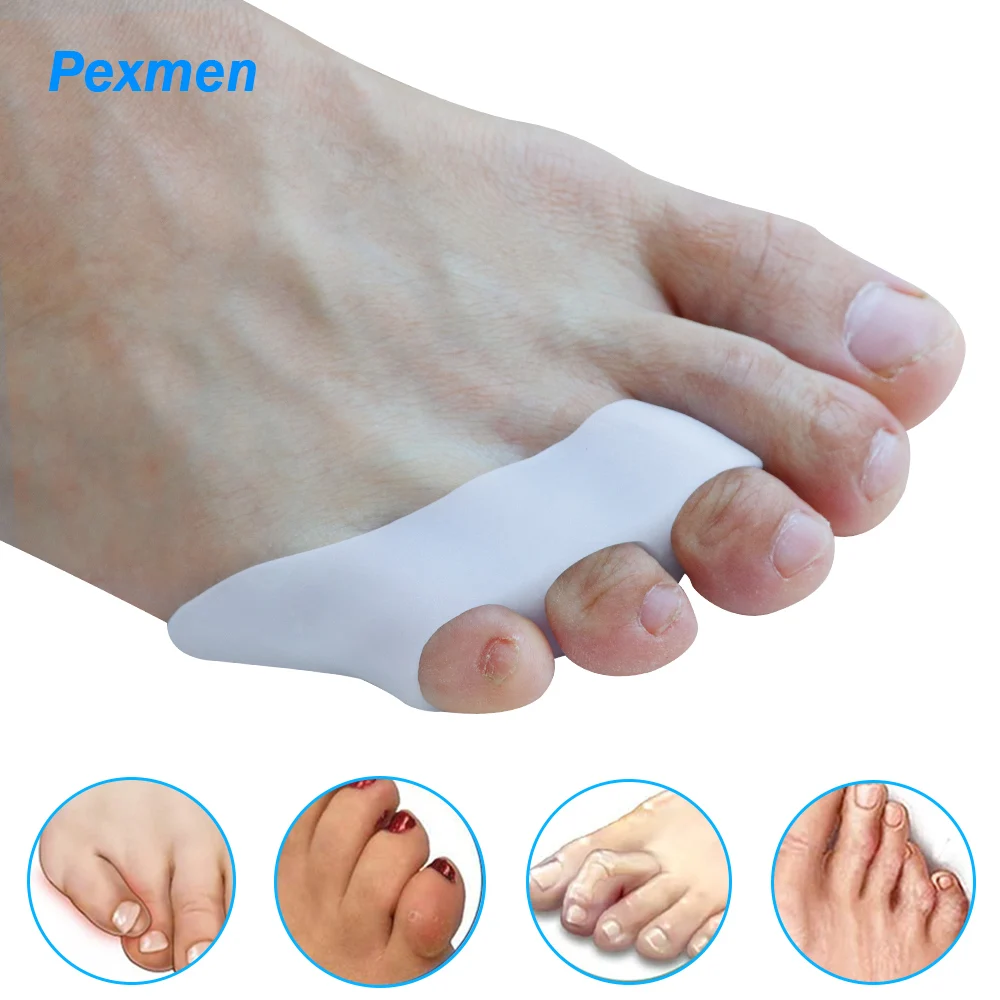 

Pexmen 2Pcs Three-holes Little Toe Separator Spacer Bunion Corrector Pain Relief Pinky Toe Straightener Protector Foot Care Tool