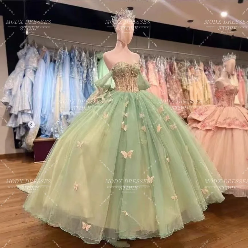 MODX Exquisite Sage Green Butterflies Appliqus Evening Dresses Customized Off-shoulder Women Party Dress Formal Celebrity Gowns (art.: 3920d49813e71) - 3920d49813e71