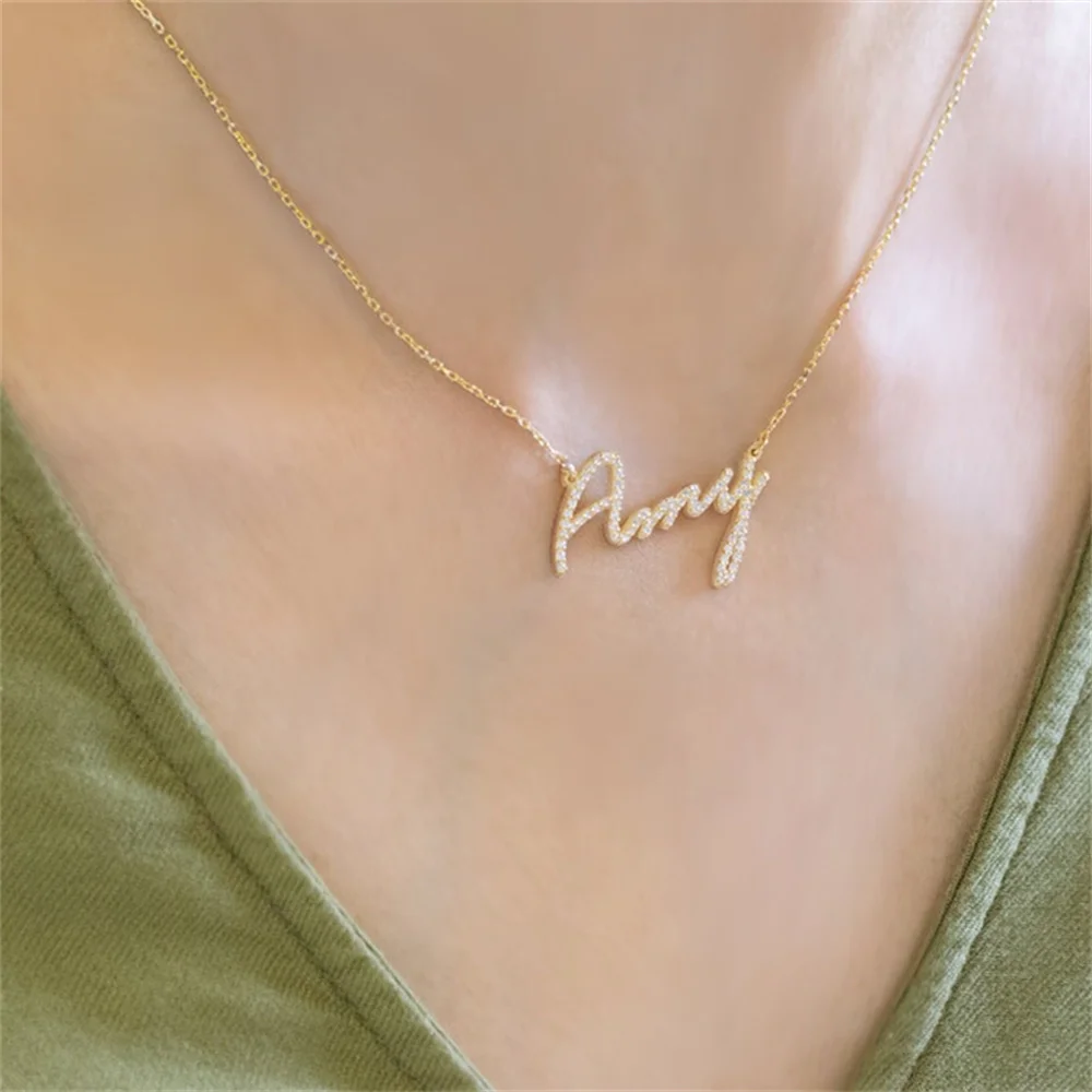 Custom Crystal Zircon Necklace Customized Bling Nameplate Necklace Personalized Stainless Steel Necklace for Women Jewelry Gift