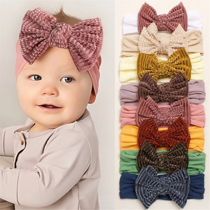 

Детские повязки на голову с бантом, мягкие эластичные завязанные головные уборы для маленьких девочек, осенне-зимние повязки на