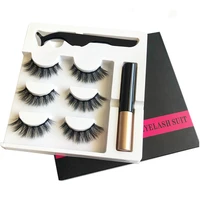 3 pairs false eyelashes set of magnetic eyelashes waterproof magnetic eyeliner and tweezers magnet mink eyelashes makeup