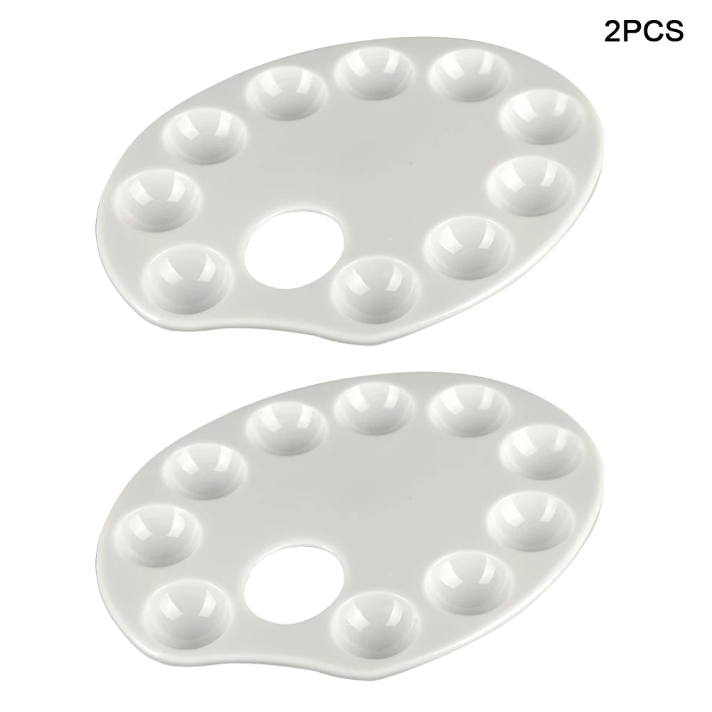 

2pcs 10 Wells Oval Shape Kids Adults Student Tray Drawing Easy Clean DIY Craft Artist Painting Tool Finger Hole Paint Palette