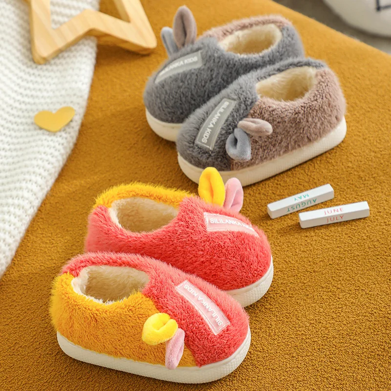 Thick Sole Children's Cotton Slippers BABI Cute Cartoon Winter Indoor Slippers Home Warm Baby Non-Slip Kids Shoes