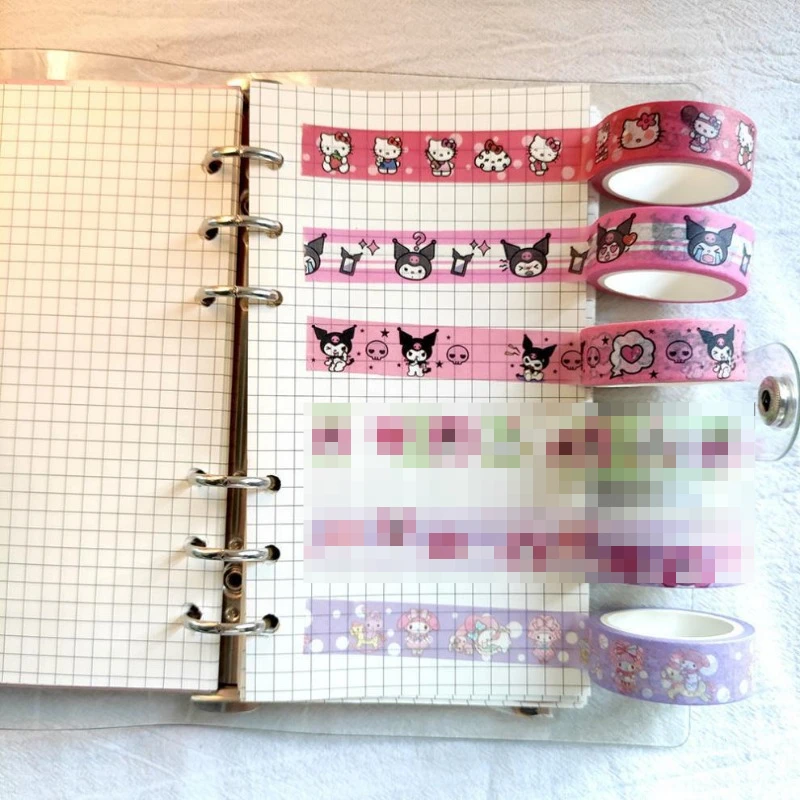 

New Hello Kitty Kuromi My melody Sanrio Anime Peripheral Cartoon Cute Paper Tape Creative Kawaii Pocket Sticker Gift Wholesale