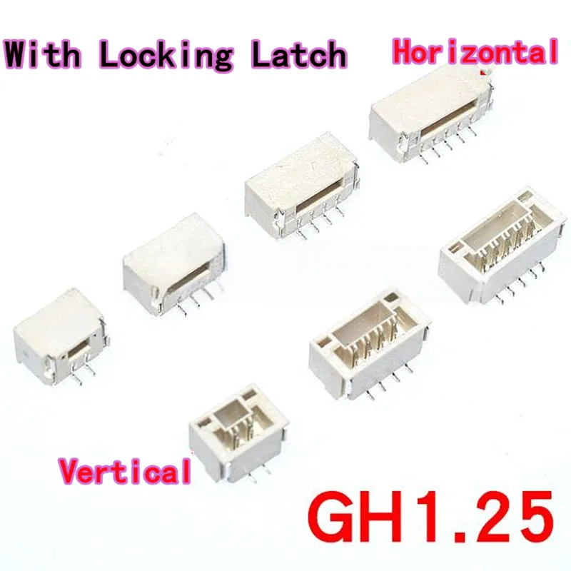 

20 шт., шаг GH1,25 мм с запирающей защелкой, горизонтальная/вертикальная розетка SMD 2P/3P/4P/5P/6P/8P