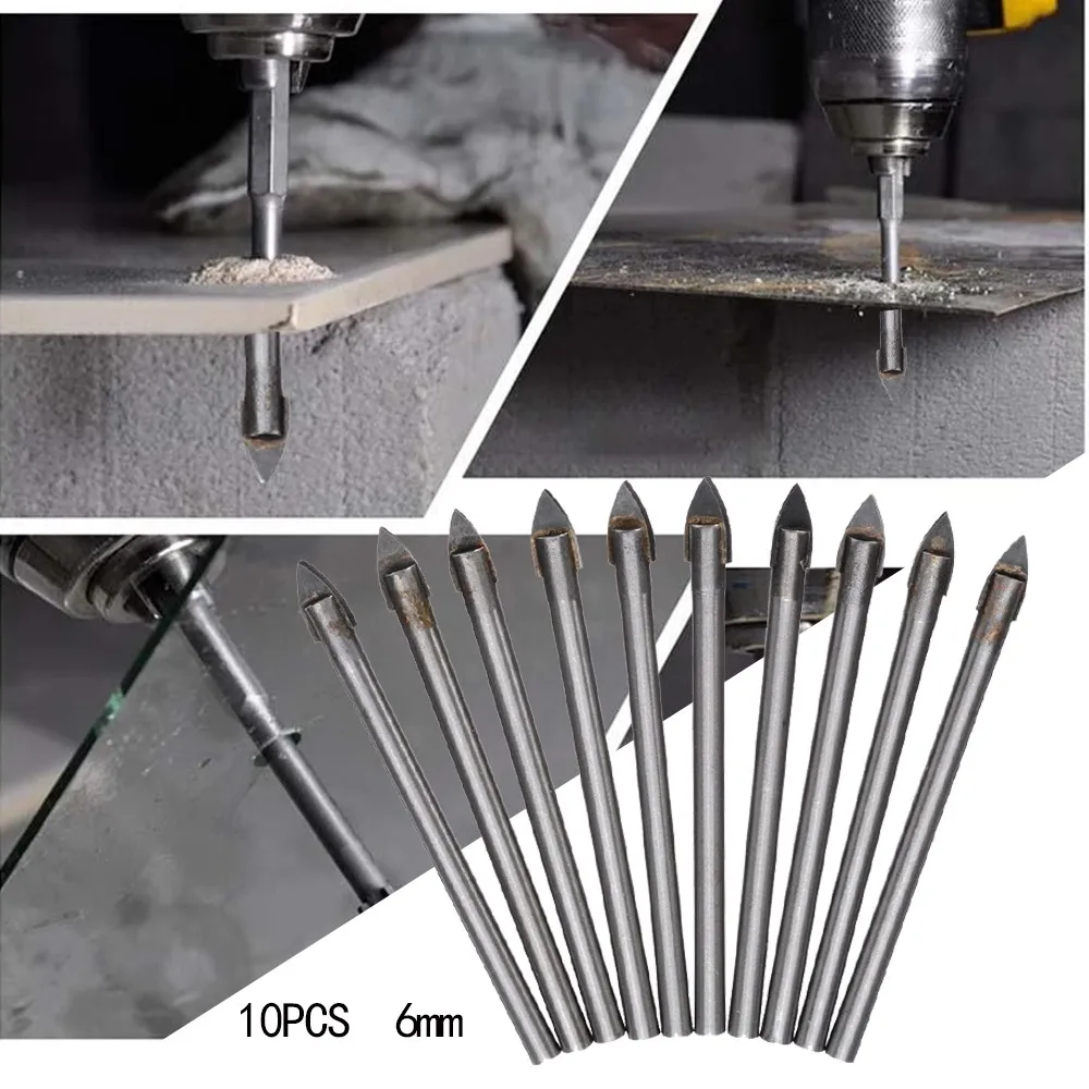 

10pcs 6mm Drill Bit Tip Glass Ceramic Tile Drill Bits Spear Head Tungsten Carbide Drilling Bit For Wall Concrete Hole Opener