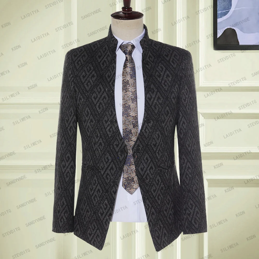 

Blazer Men's Suit Retro Classic Pattern Single Breasted Slim Fit Business Jacket Back Vent One Piece Wedding Groomsmen 2023