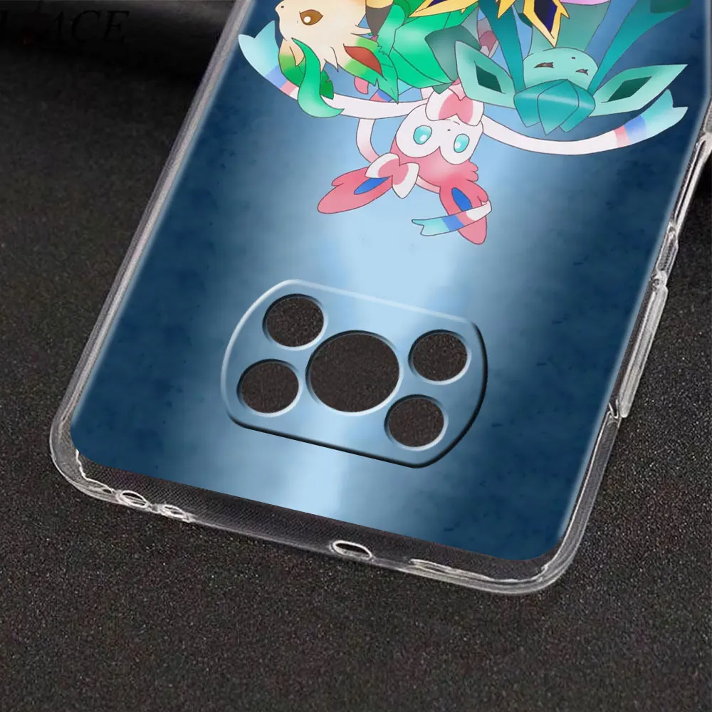 anime pokemon eevee phone case for xiaomi mi poco x3 nfc m3 pro f3 gt m4 f1 12 11 lite 12x 10t note 10 9t transparent soft cover free global shipping