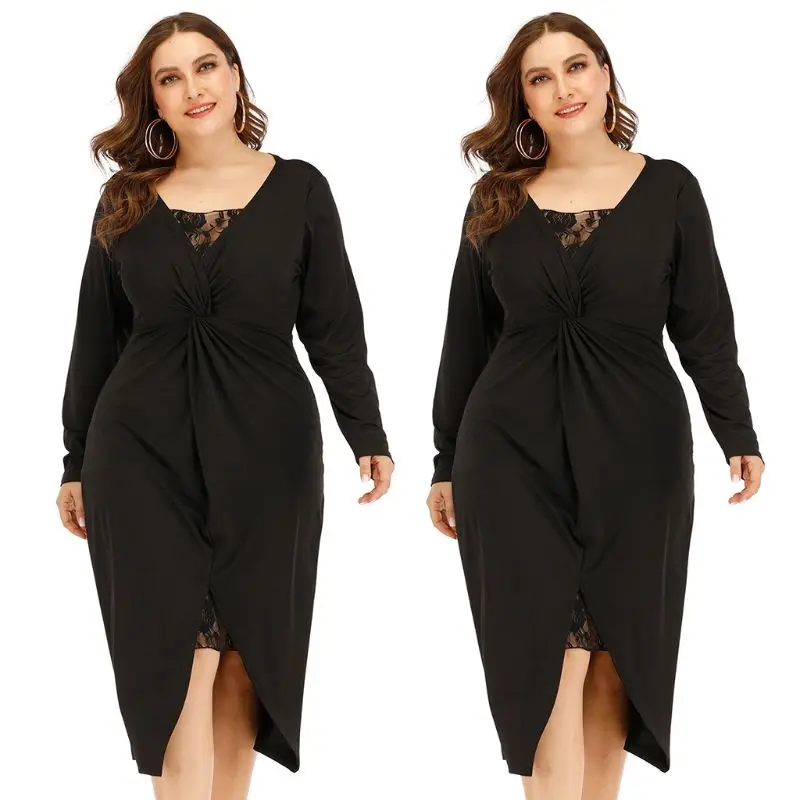 

Женское облегающее платье миди с длинным рукавом, кружевное лоскутное соблазнительное Клубное платье с разрезом спереди, 10CD