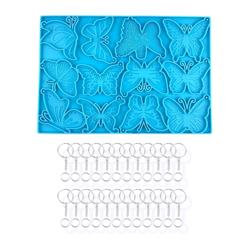 

12 Type Butterfly Keychain Resin Mold with Hole 24 Pcs Keyrings Split Ring