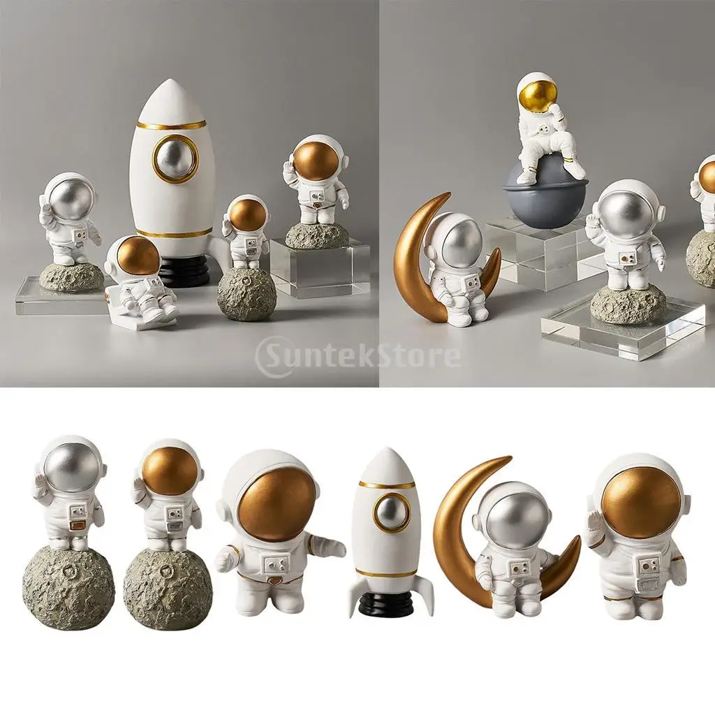 

2-6pcs 3D Resin Astronaut Figure Living Room Decor Ornaments Planet Spaceman for Kids Room Themed Party Accessories