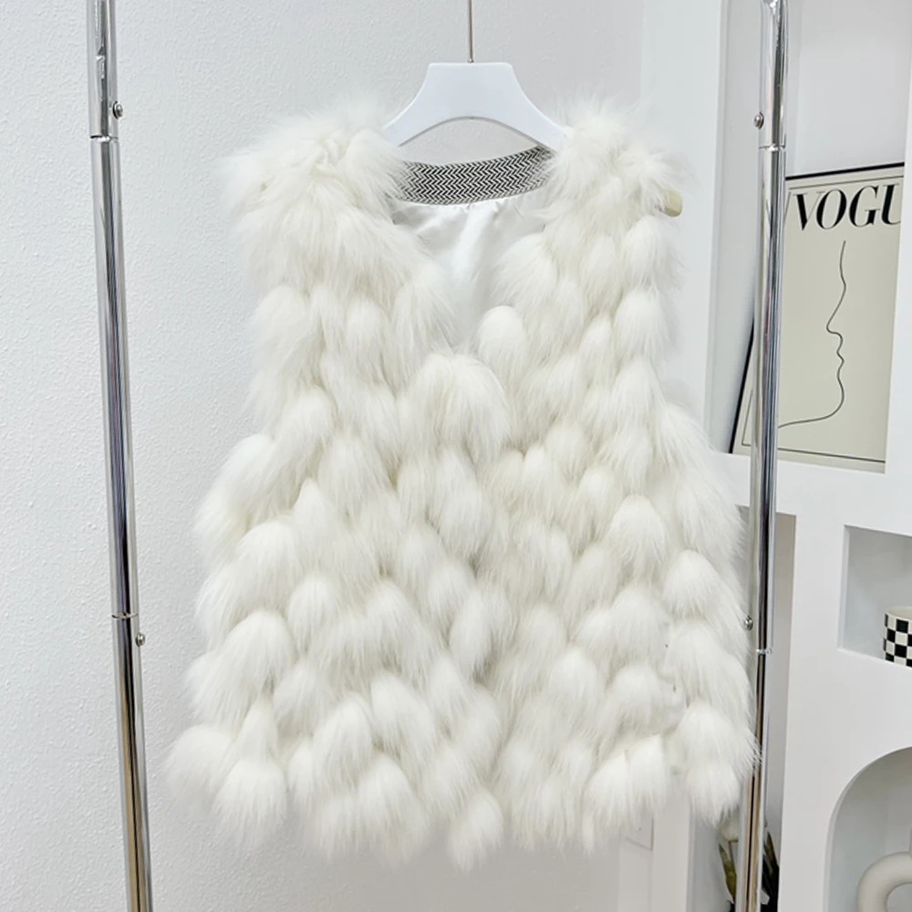 Winter Real Fur Vest Women Natural Fox Fur Sleeveless Coat Short Fashion Fur Gilet Keep Warm Streetwear Free Shipping