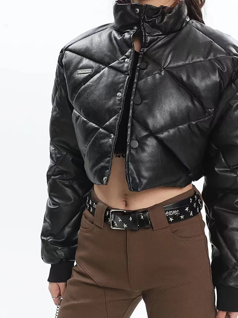 

New Fashion Oversize Pu Down Jacket Female Clothes Short Quilted Puffer Women Winter Hooded Padded Coat Warm Parka Outerwear