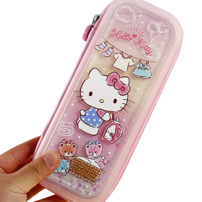 Hello Kitty Quicksand Pencil Case Stationery Women's Korean-Style Simple Large Capacity Pupils' Pencil Box Cute Gift Waterproof