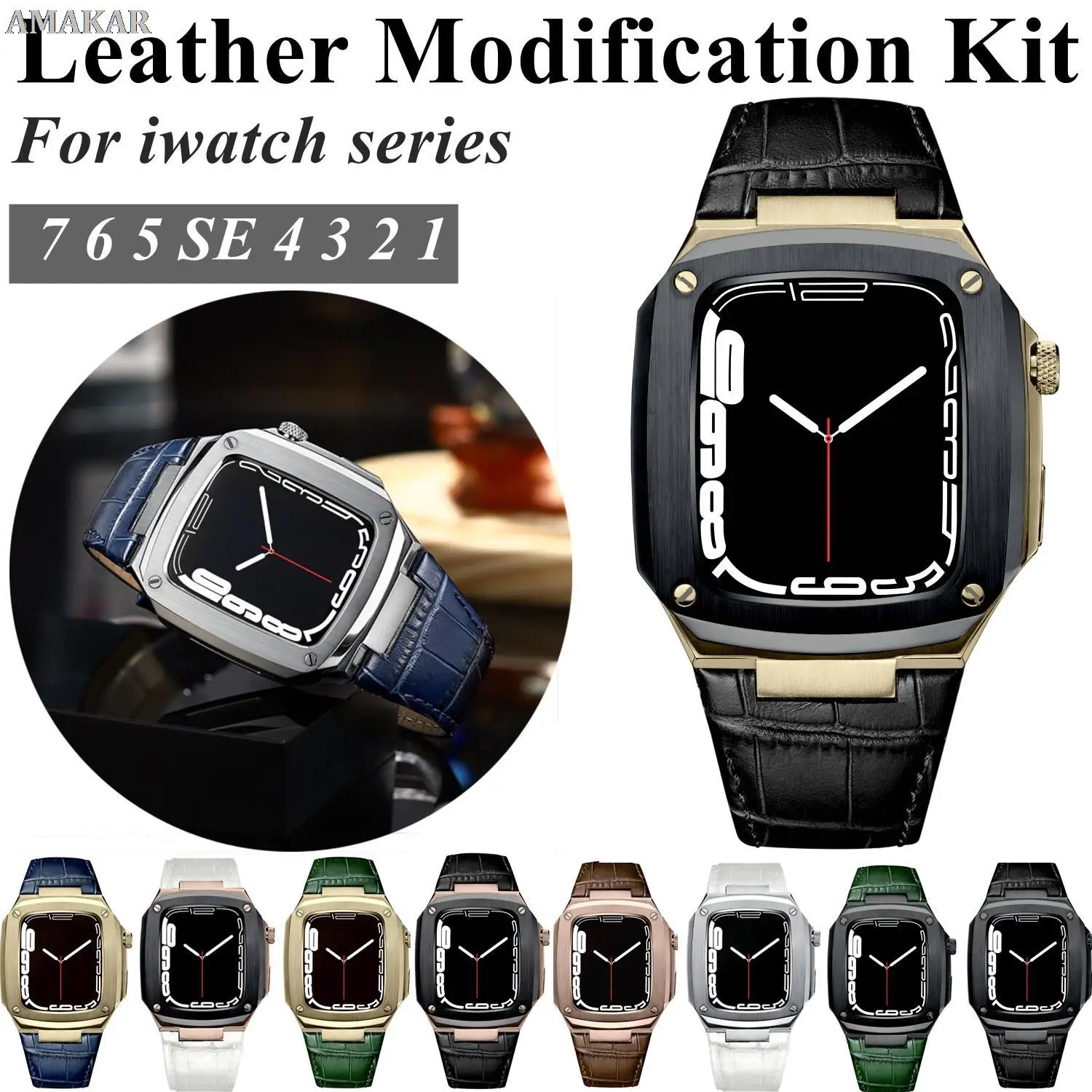 

Ремешок из нержавеющей стали для Apple Watch Band 7 45 мм 44 мм, кожаный металлический браслет для IWatch Series 6 SE 5 4 3 40 мм, модификация благородного металла
