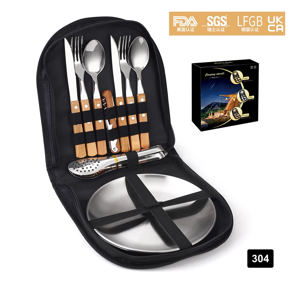 Портативный нож с деревянной ручкой для кемпинга вилка ложка столовые приборы из