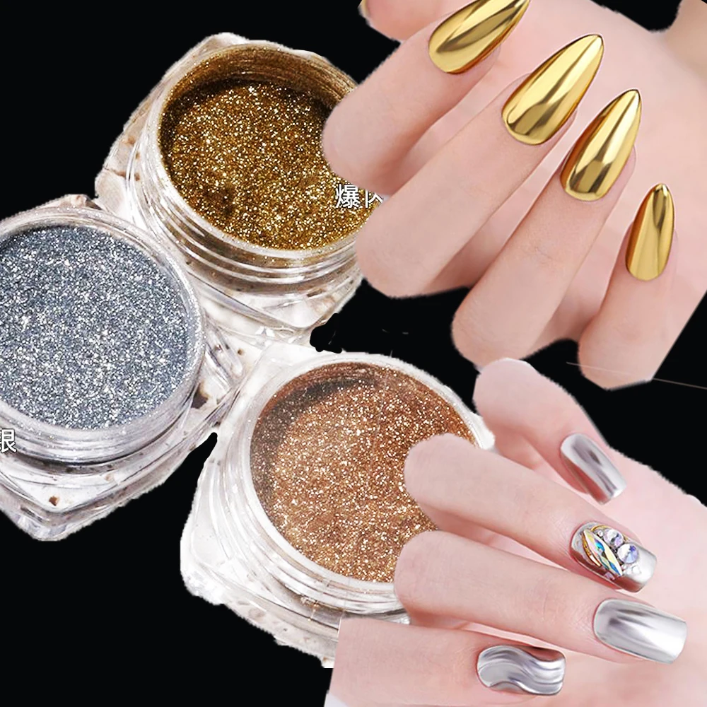 

2023 Rose Gold Silver Mirror Nail Powder 1-Jar Shiny Metallic Effect Glitter Mirror Dust DIY Nail Art Decoration Powder 123 Nai
