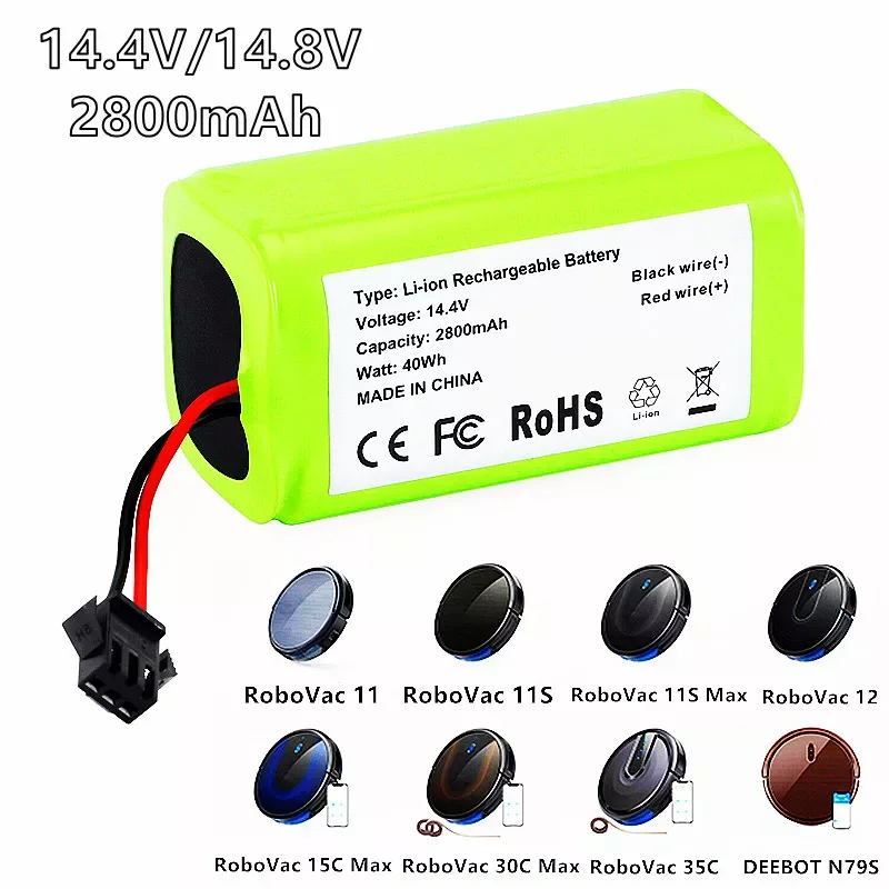 

2023NEW 14.4V 2800mAh Li-ion battery for Cecotec Conga Excellence 950 1092 Ecovacs Deebot DN621 601/605 Eufy RoboVac 35C Panda i