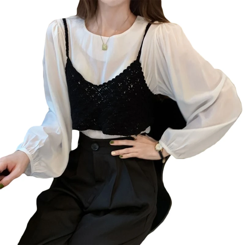 

Women Summer Spaghetti Strap V-Neck Camisole Hollow Out Crochet Knitted Daisy Floral Crop Top Solid Color Loose Mini Sling Vest