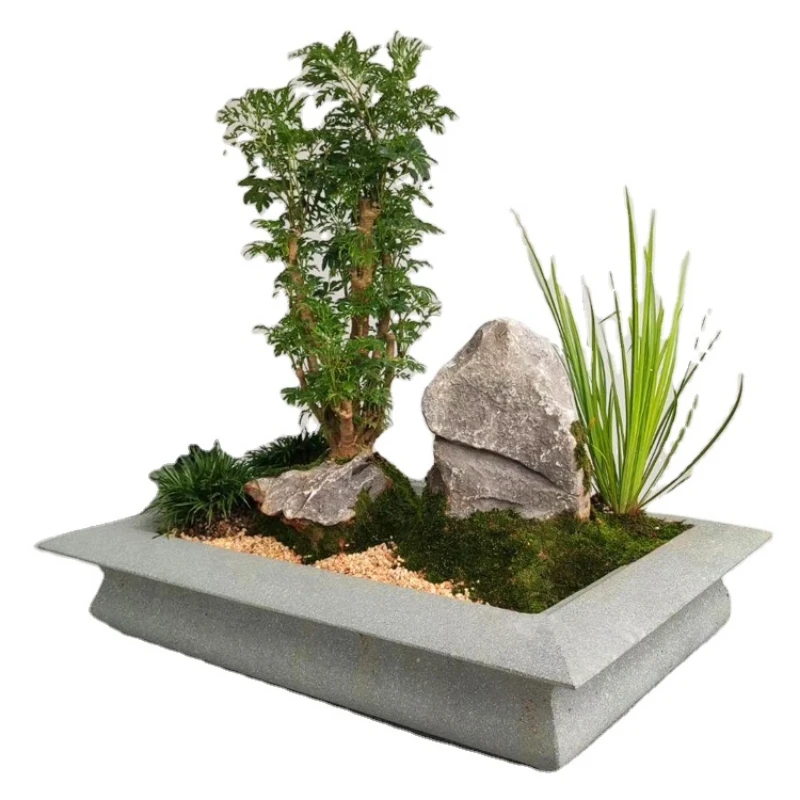 

Garden Natural Bluestone Chinese Tea Table Creative Bonsai Bowl Penjing Art Micro Potted Landscape Flower Pot Planter