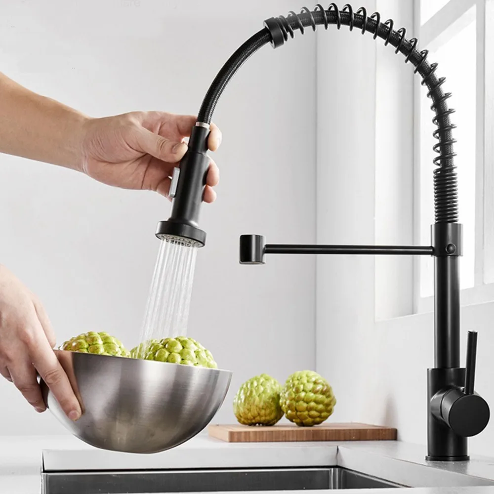 suleve matte black kitchen faucet deck mounted mixer tap 360 degree rotation stream sprayer nozzle kitchen sink hot cold taps free global shipping