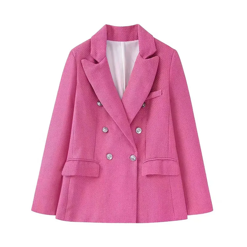 

Fashion Woman Blazer 2022 Long Sleeve Coat Vintage Double Breasted Woolen Spinning Ladies Outerwear Stylish Tops