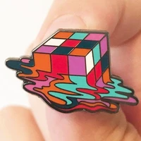 melting rubiks cube brooch metal badge lapel pin jacket jeans fashion jewelry accessories gift